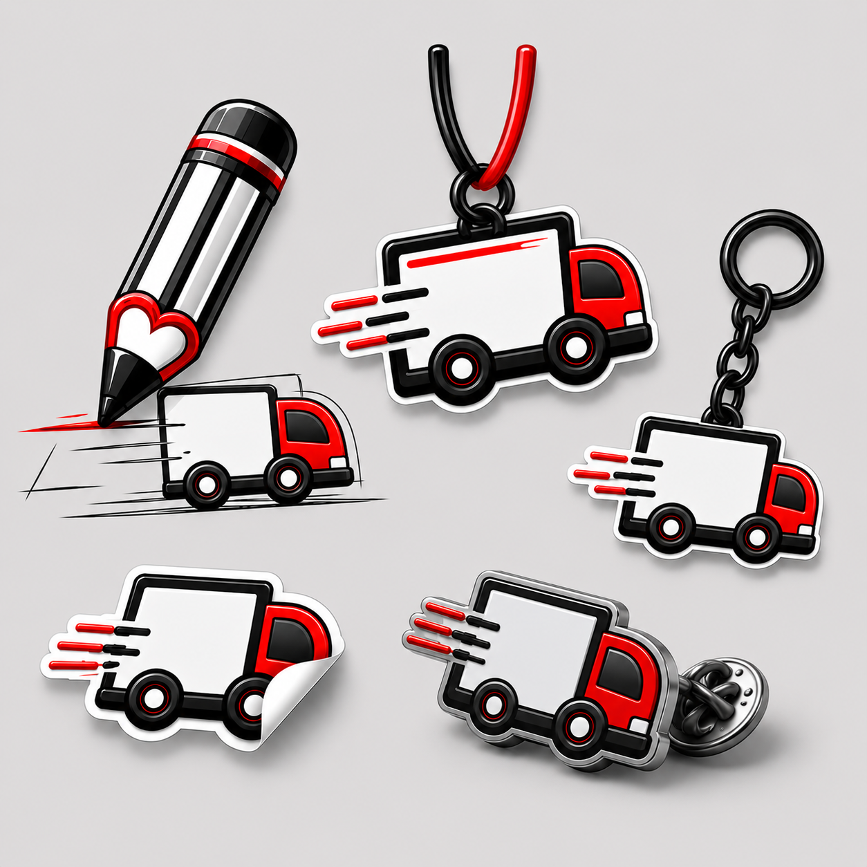 💼 Pack N°4 – Design Véhicule + Désodorisants + Stickers + Porte-clés + Pin’s Métal
